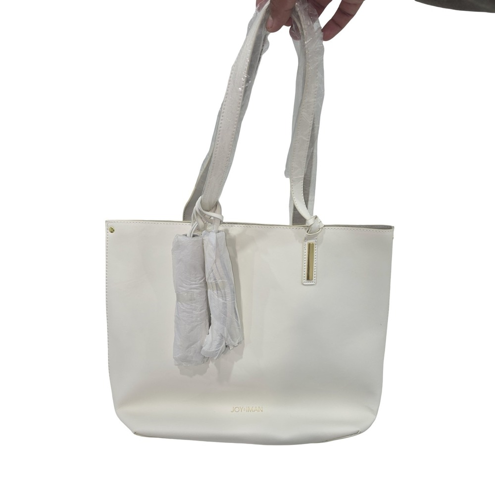 Joy and Iman Leather Shoulder Bag Tote White Purse